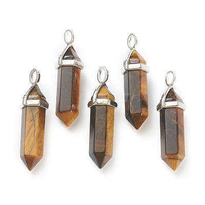Natural Tiger Eye Pointed Pendants G-M378-01P-A26-1