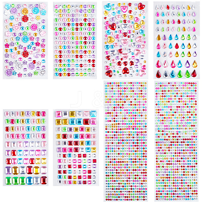 8Pcs 7 Styles Acrylic Rhinestone Self-Adhesive Stickers STIC-SP0001-11-1