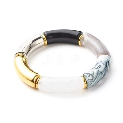 Chunky Curved Tube Beads Stretch Bracelet BJEW-JB06683-02-1