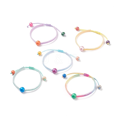 5Pcs 5Pcs Natural Wood Round Braided Bead Bracelets Set BJEW-JB08807-1