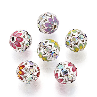 Round Brass Enamel Beads KK-Q080-01B-S-1
