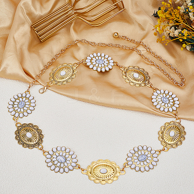 1Pc Alloy Oval with Flower Link Chain Waist Belly Chains for Women AJEW-GF0013-42-1