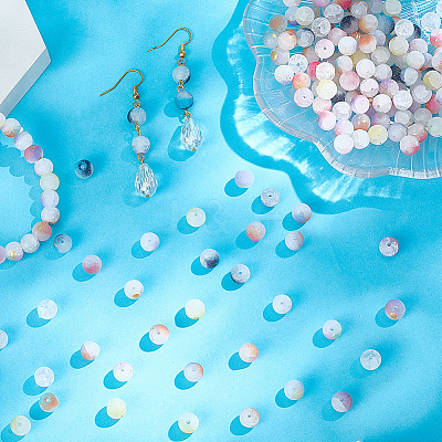 300Pcs 10 Colors Frosted Baking Paint Crackle Glass Beads with Glitter Powder DGLA-LT0001-04-1