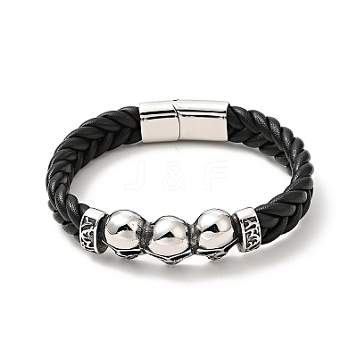 304 Stainless Steel Beaded Link Bracelet with Magnetic Clasp for Men Women BJEW-C021-22-P-1