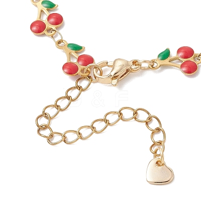 304 Stainless Steel Enamel Cherry Chain Bracelets BJEW-JB13002-1