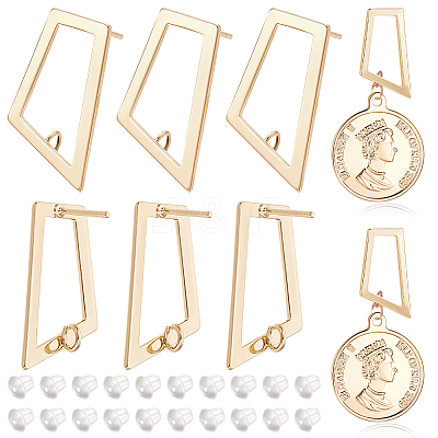 12Pcs Brass Hollow Out Trapezoid Stud Earring Findings KK-BC0011-02-1