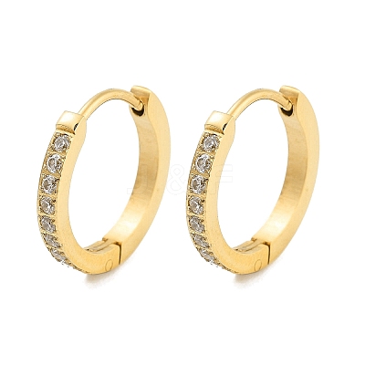 Ion Plating(IP) 304 Stainless Steel Micro Pave Clear Cubic Zirconia Huggie Hoop Earrings EJEW-C096-01F-G-1