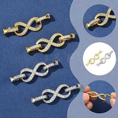 2Pcs Brass Micro Pave Clear Cubic Zirconia Fold Over Clasps KK-YW0003-54P-1