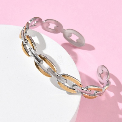 Two-tone 304 Stainless Steel Cuff Bangles BJEW-A160-01PG-1