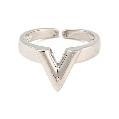 Hollow V-Shaped Brass Open Cuff Rings RJEW-Q781-15P-1
