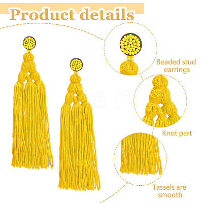 4 Pairs 4 Colors Polyester Tassels Earrings with Seed Beaded EJEW-FI0002-96-1