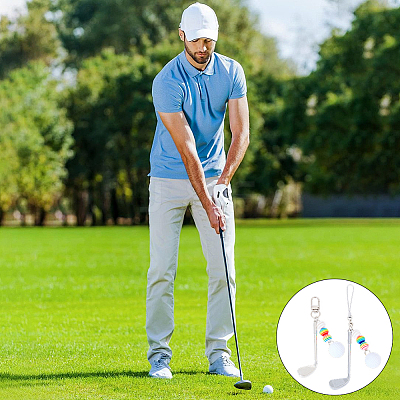 2Pcs 2 Styles Golf Plastic & Alloy Pendant Decorations HJEW-BM0001-40-1