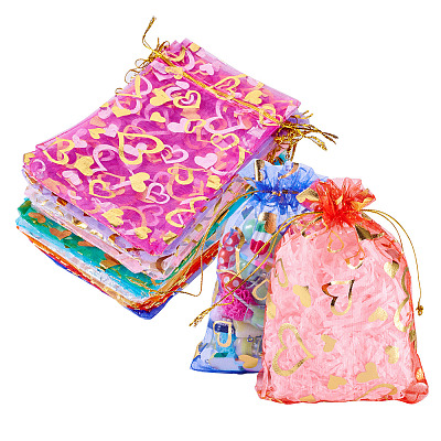 55Pcs 11 Colors Rectangle Organza Drawstring Gift Bags PAAG-TA0001-02-1