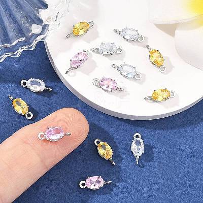 SHEGRACE Brass Pave Cubic Zirconia Oval Connector Charms XGRQ2O679-437P-1