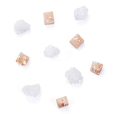 10Pcs 2 Colors Electroplated Raw Rough Natural Druzy Agate Beads G-TA0003-19-1