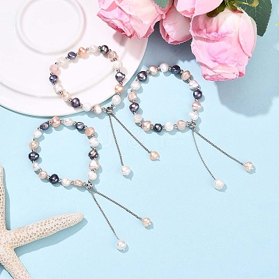Adjustable Pearl and Brass Beaded Slider Bracelets BJEW-T022-15A-1