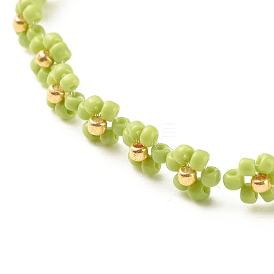 Glass Seed Beaded Flower Necklace with Alloy Enamel Bee Charm NJEW-JN03817-02-1