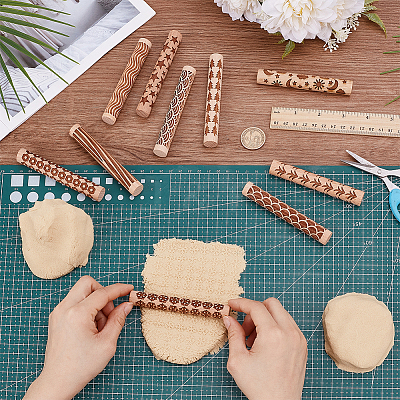 10Pcs 10 Styles Wooden Rolling Pin DIY-UN0007-37-1