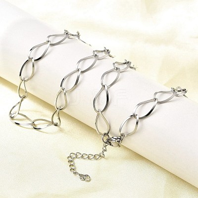 304 Stainless Steel Teardrop Link Chain Necklaces for Women Men NJEW-A058-02P-1