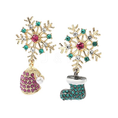 Christmas Alloy Rhinestone Dangle Stud Earrings LS-EJEW-F399-01G-1