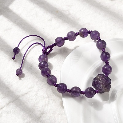 Adjustable Natural Amethyst Beads Braided Bead Bracelets for Women BJEW-L713-A06-1