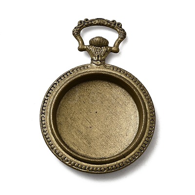 Flat Round Alloy Pendant Cabochon Settings PALLOY-J414B-AB-NF-1