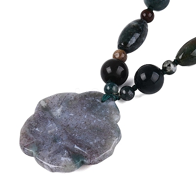 Natural Indian Agate Flower Pendant Necklaces NJEW-N064-08H-1