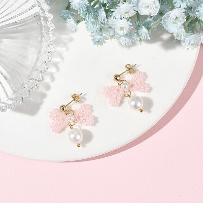 Glass Seed Bead and Shell Pearl Bead Dangle Earrings EJEW-MZ00766-01-1