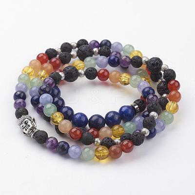 Natural Mixed Gemstone Beaded Wrap Bracelets BJEW-JB02581-1