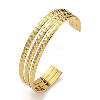 PVD Vacuum Plating 202 Stainless Steel Multi-strand Open Cuff Bangles for Women BJEW-M317-07B-G-1