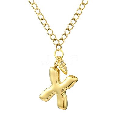 304 Stainless Steel Clear Cubic Zirconia Heart & Letter Pendant Curb Chain Necklaces for Women NJEW-FS00012-27X-1