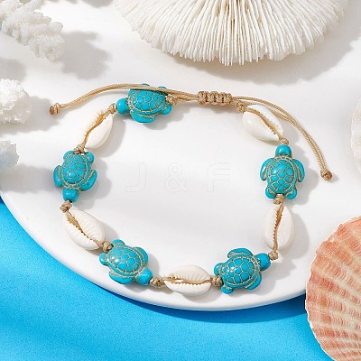 Natural Shell & Synthetic Turquoise Braided Bead Bracelets AJEW-AN00562-02-1