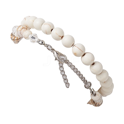 2Pcs 2 Style Synthetic Howlite & Glass & Shell Stretch Bracelets with Tortoise BJEW-JB10091-03-1