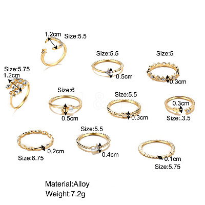 10Pcs Alloy with Crystal Rhinestone Finger Rings WG3531F-01-1
