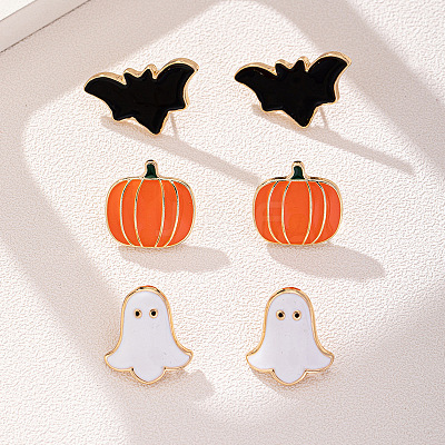 3 Pairs Halloween Alloy Enamel Stud Earrings FS-WGD9D4F-01-1