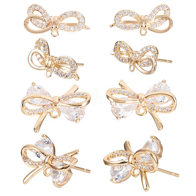 4 Pairs 2 Styles Brass Micro Pave Clear Cubic Zirconia Stud Earring Findings KK-TA0002-63-1