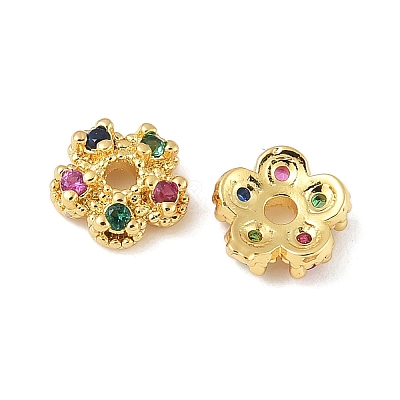 Brass Micro Pave Colorful Cubic Zirconia Bead Caps KK-V015-07G-01-1