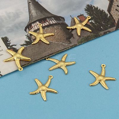 Brass Starfish/Sea Stars Pendants X-KK-L134-11G-1