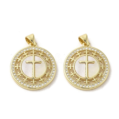 Brass Micro Pave Clear Cubic Zirconia Pendants KK-I708-04C-G-1