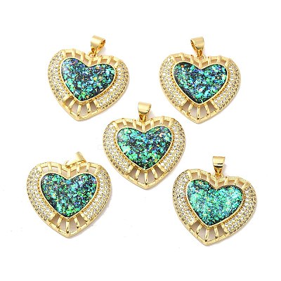Rack Plating Brass Micro Pave Cubic Zirconia with Synthetic Opal Pendants KK-D088-08G-1
