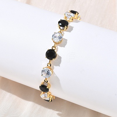 Round Brass & Cubic Zirconia & Glass Link Bracelets BJEW-D378-03G-1