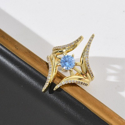 Brass Micro Pave Cubic Zirconia Cuff Open Rings for Women RJEW-L343-09G-02-1