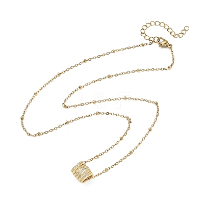 Brass Micro Pave Clear Cubic Zirconia Multi Ring Beads Pendant 304 Stainless Steel Satellite Chain Necklaces for Women NJEW-JN06676-1
