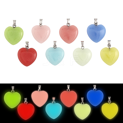 16Pcs 8 Colors Synthetic Luminous Stone Pendants G-CA0001-69-1