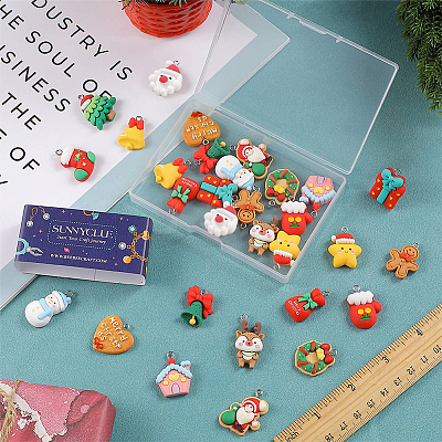 32Pcs 16 Styles Opaque Resin Pendants RESI-SC0002-52-1