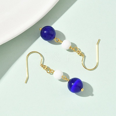 Electroplated 304 Stainless Steel Cat Eye Dangle Earrings EJEW-Z129-14G-02-1