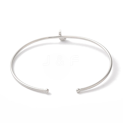 Rack Plating Brass Micro Pave Clear Cubic Zirconia Letter Open Cuff Bangles BJEW-A018-01P-J-1