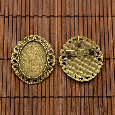 25x18mm Transparent Glass Cabochons and Vintage Alloy Brooch Cabochon Bezel Settings DIY-X0187-AB-NF-1