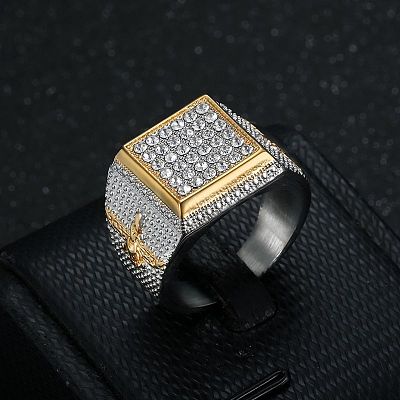 304 Stainless Steel Micro Pave Cubic Zirconia Finger Rings for Men FS-WG6EF44-10-1