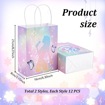 24Pcs 2 Styles Rainbow Color Musical Paper Packing Tote Bags ABAG-PH0001-83-1